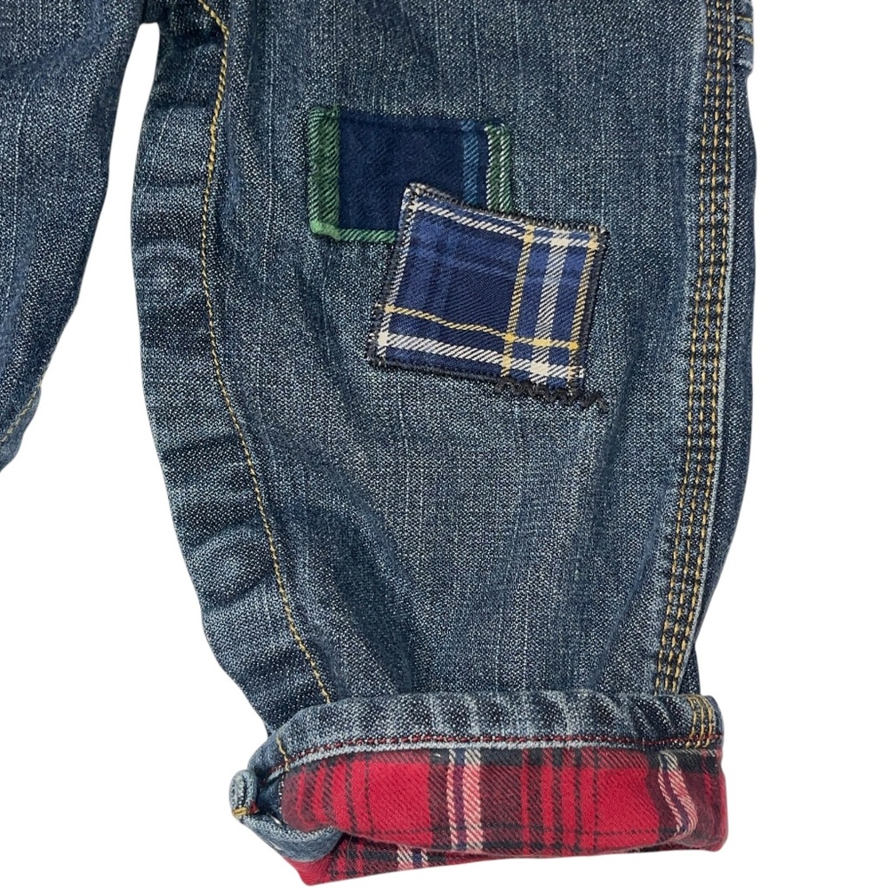 Oshkosh B'Gosh Vestbak Overalls Jean Denim Plaid Flannel Patch Bibs Boys 18 m - Picture 6 of 9